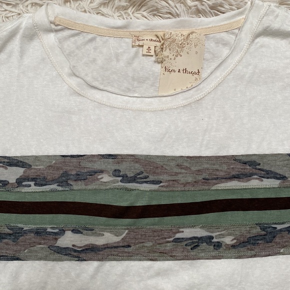 Hem & Thread Camo Exposed Hem Top 💗 White Olive & Brown - Picture 7 of 15